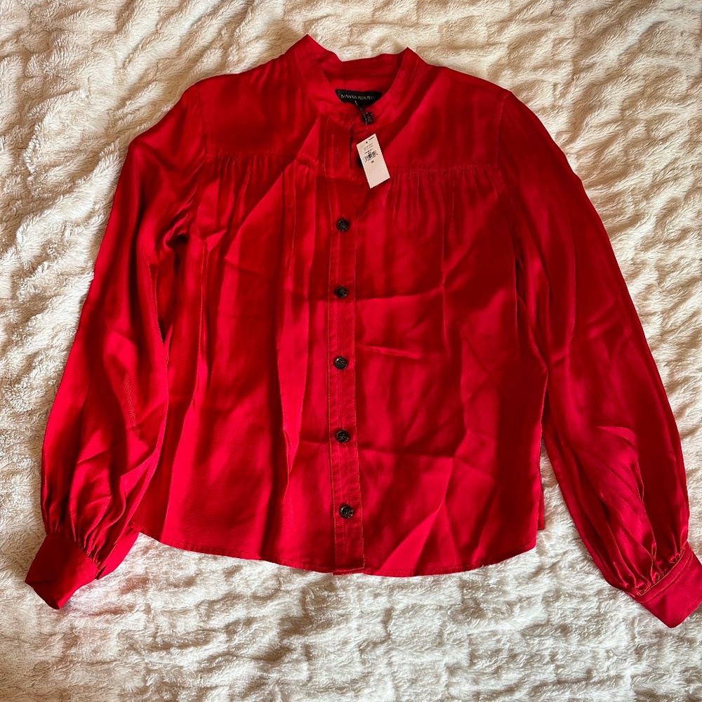 XS BANANA REPUBLIC Red Balloon Sleeve Blouse- NEW